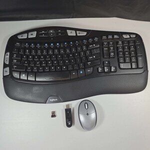 LOGITECH KEYBOARD WIRELESS WAVE ERGONOMIC WITH DONGLE AND MOUSE TESTED WORKS